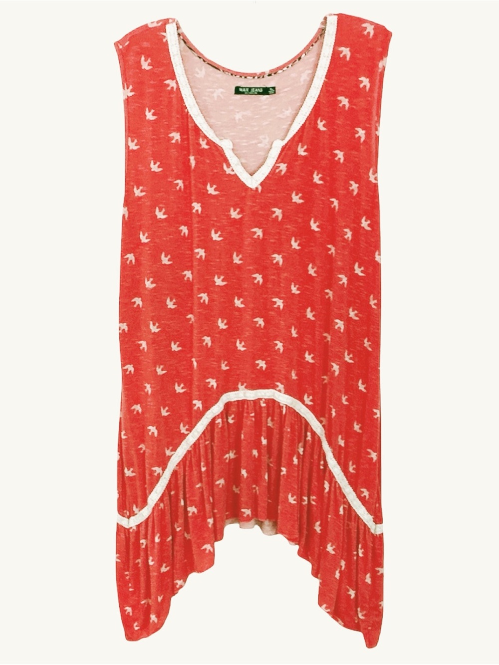 Max Jeans Asymmetrical Tunic with Birds XL